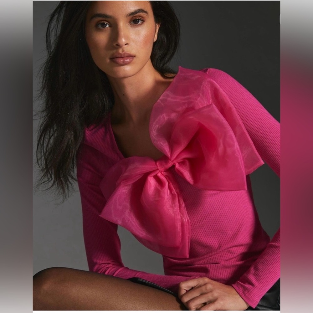 Sunday in Brooklyn by Anthropologie Hot Pink Organza Bow Top